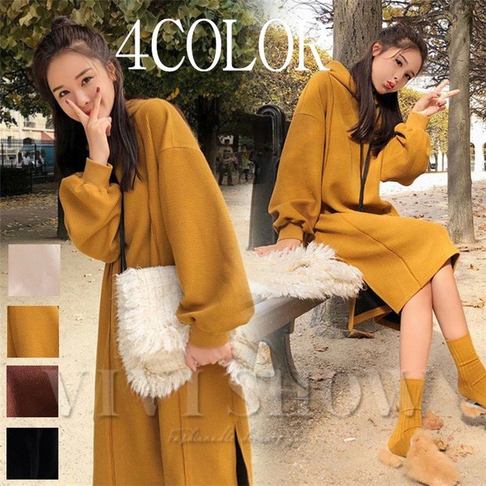 レディース ワンピース 長袖 膝丈 フード付き カジュアル ゆったり 体型カバーその他 ワンピース・ドレス