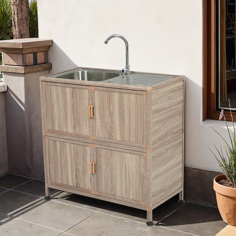 【国内即日発送】【囲い付きで便利】屋外 流し台 ステンレス W83×D43.5×H109.5cm ガーデンシンク 作業台 キッチン 台所 屋外 簡易 シンク 組み立て簡単 収納棚付 庭 高さ調節 調理 18,474円