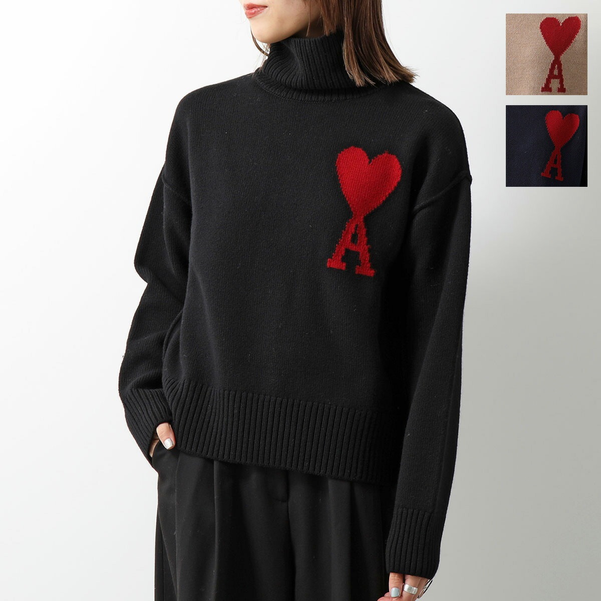 ami paris アミパリス セーター BFUKS406.018 レディース ニット 長袖 タートルネック ウール ハートロゴ カラー3色