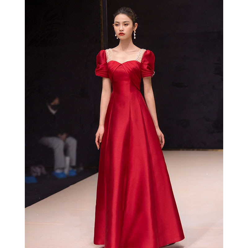 激安価格！ウェディングドレス ウエディングドレス カラードレス カクテルドレス ロングドレス パーティードレス 発表会ドレス 演奏会 ステージドレス イブニングドレス 大人 赤 ワインレッド 成人式