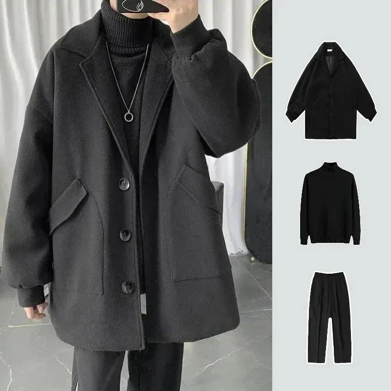 カジュアル ファッション 厚手 メンズセットアップ ジャケット+セーター+パンツ 人気 秋冬 3点セットその他メンズファッションセットアップ
