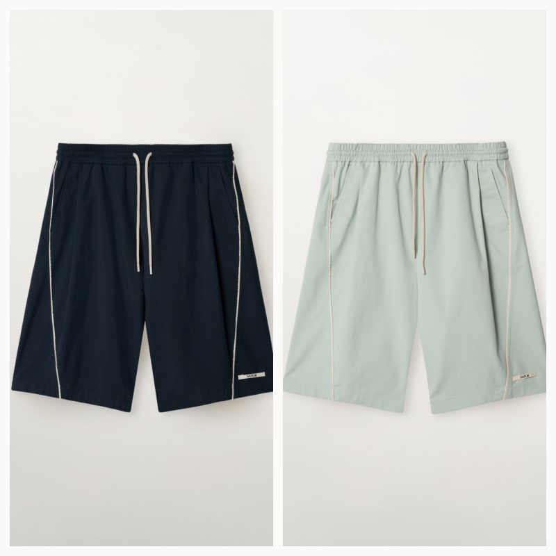 【SATUR】26SS SIDE TUCK CURVED BERMUDA PANTS : 2COLORS