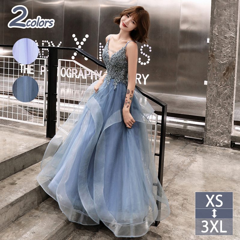 カラードレス イブニングドレス ロングドレス レディース エレガント 結婚式ドレス フォマールドレス お呼ばれ 演奏会 チュールドレス レースアップ おしゃれ パーティードレス ノースリーブ ロング