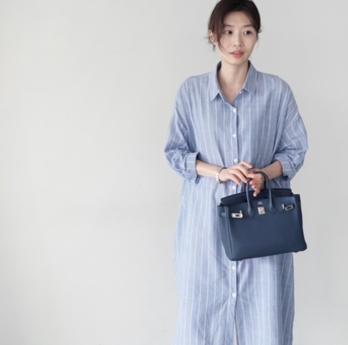 ワンピース デート かわいい 大人可愛い きれいめ シンプル カジュアル 大人 上品 おしゃれ ストライプ 襟付き ロング丈 ストライプ 休日 オフィス 体型カバー マタニティ ママ 楽ちん ブルー