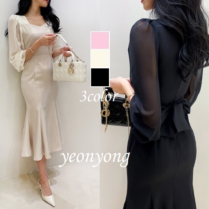 マーメードワンピース 袖有り セレモニー パーティドレス 結婚式