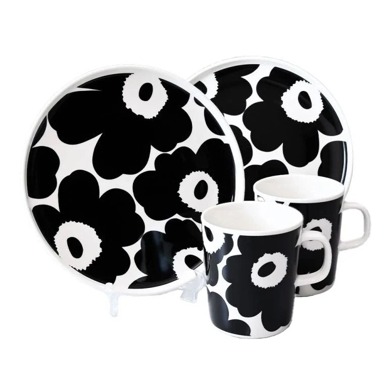 ペアセット マグカップ 250ml プレート 20cm コップ 食器 ウニッコ ブラック 071606 190