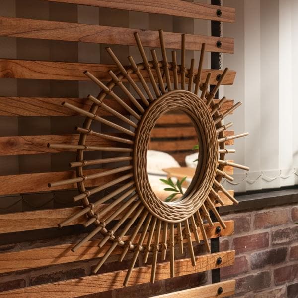 鏡 壁掛け ミラー おしゃれ 丸 トイレ 玄関 リビング ダイニング 木製 円形 大きい サイズ 大型 アジアン 韓国風 インテリア ナチュラル カフェ風 カントリー