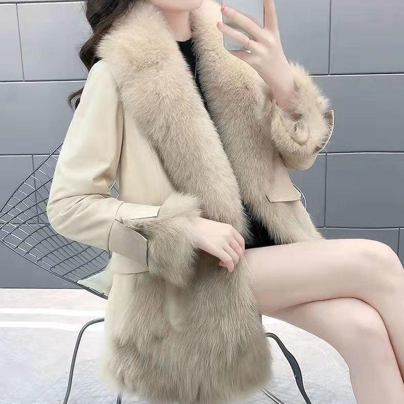 レディース 毛皮のコート女性の冬の新しいファッションスリムロングセクション模造 ファーコート通勤インス