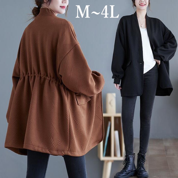 コート　アウター ジャケット コーディガン　羽織り　レディース　Vネック　ポケット　ロング　ミディアム　長袖 大きいサイズ　カジュアル　春　秋　冬　M　L　2L　3L　4L
