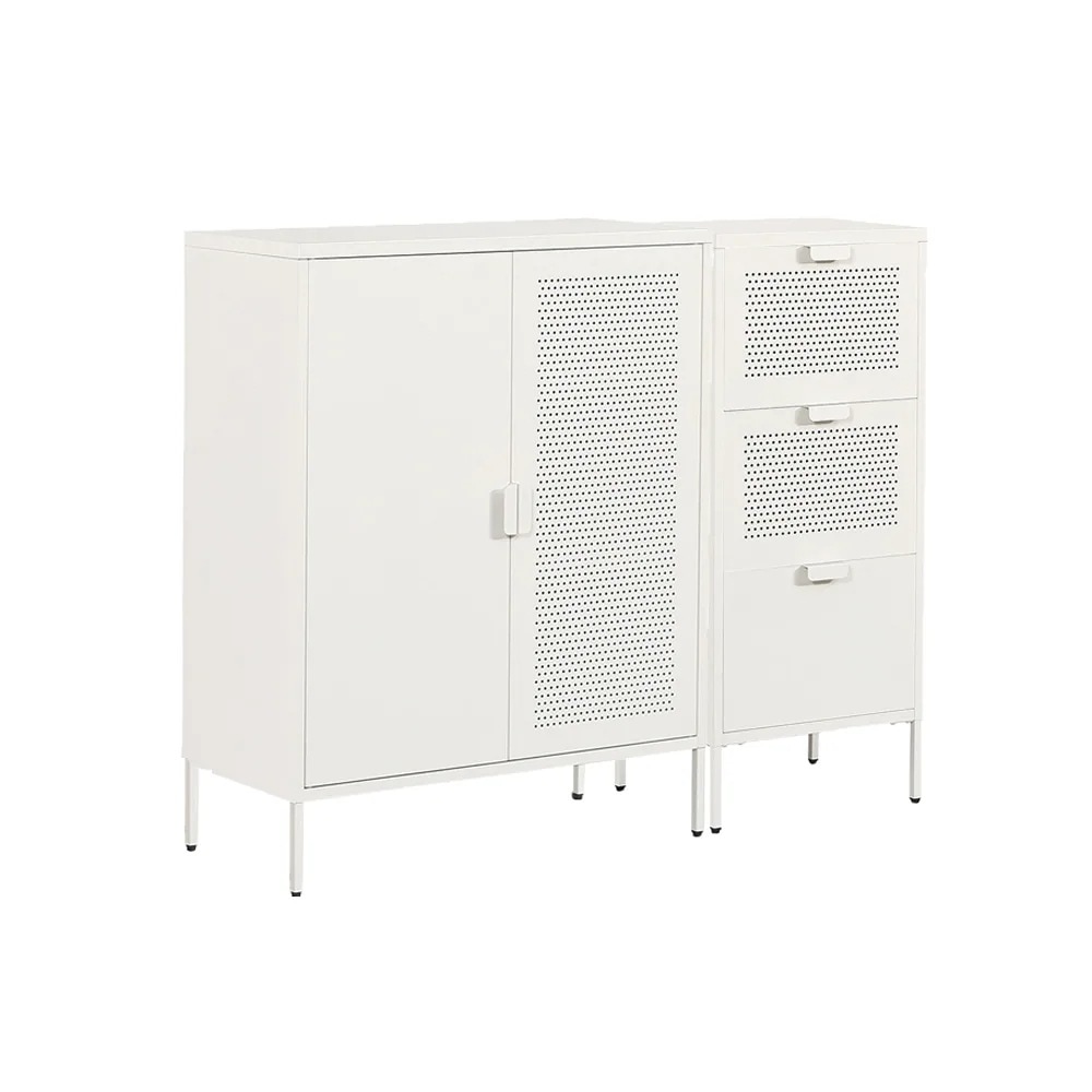 【国内即日発送】【2梱包-両開き+引き出し3杯 】キャビネット スチール 両開き+引き出し3杯 サイドボード ドア付き 可動棚付き メタル 金属製 おしゃれ リビング モダン 棚 スチールチェスト 書