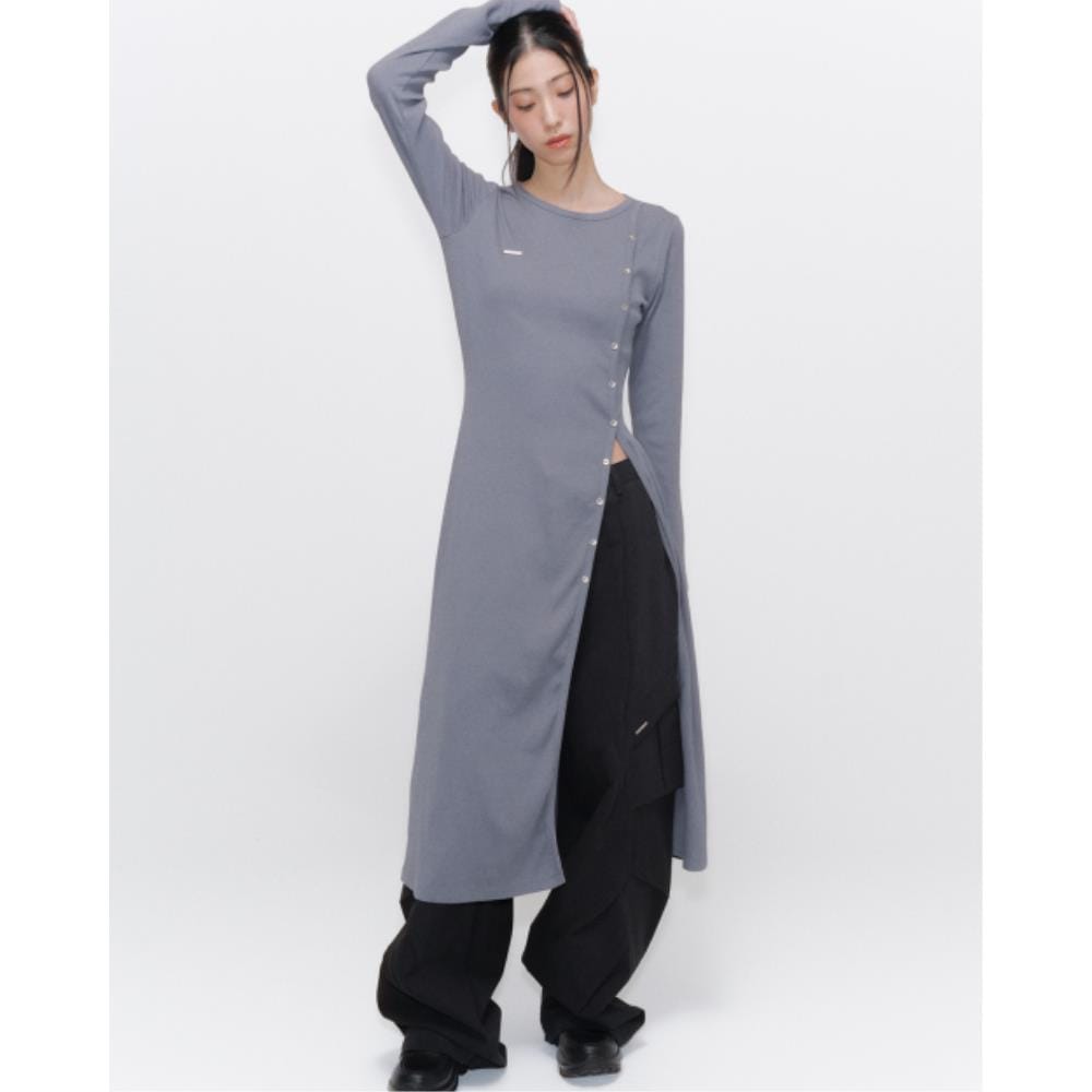 MISEKI SEOUL Long layered cardigan one piece CHARCOAL MS