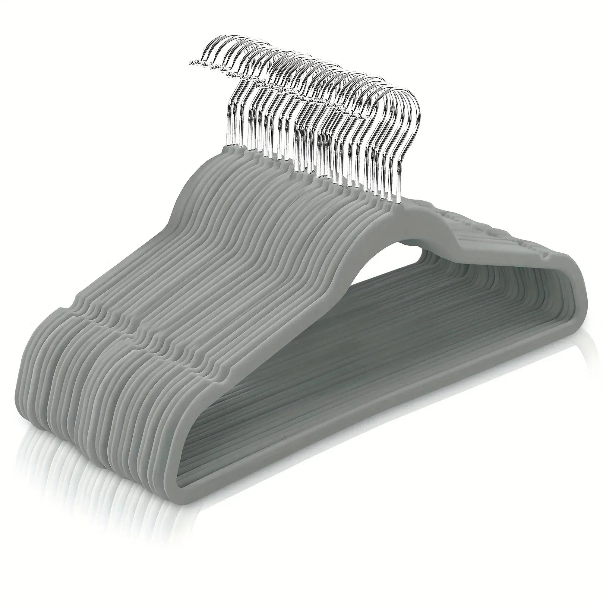 50本入りプレミアムベルベットハンガー - 滑り止め耐久性のあるハンガー - 360度回転フック付きグレーハンガー - 衣類乾燥やワードローブ衣類の保管とオーガナイザー用の頑丈なハンガー