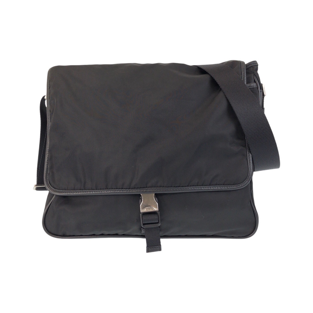 美品 テスート 三角ロゴプレート ブラック 黒 シルバー金具 ナイロン ショルダーバッグ メッセンジャーバッグ レディース 500610