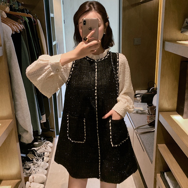 ワンピース レディース ミニスカート 膝上 ミニ ミニ丈 袖あり 長袖 ボリューム袖 萌袖 襟付き