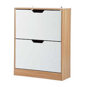 [国内発送]A854下駄箱 2段 2層 シューズラック 玄関収納 ひとり暮らし スリムタイプ 靴収納 ラック 靴収納棚 安定 ナチュラル＋ホワイト