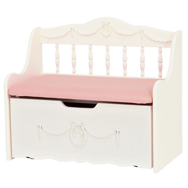 ベンチチェスト 収納ボックス付 姫系 ロマンチック 幅75cm ベンチ 収納 子供部屋 女の子 お片付け スツール 収納付き おもちゃ箱 かわいい