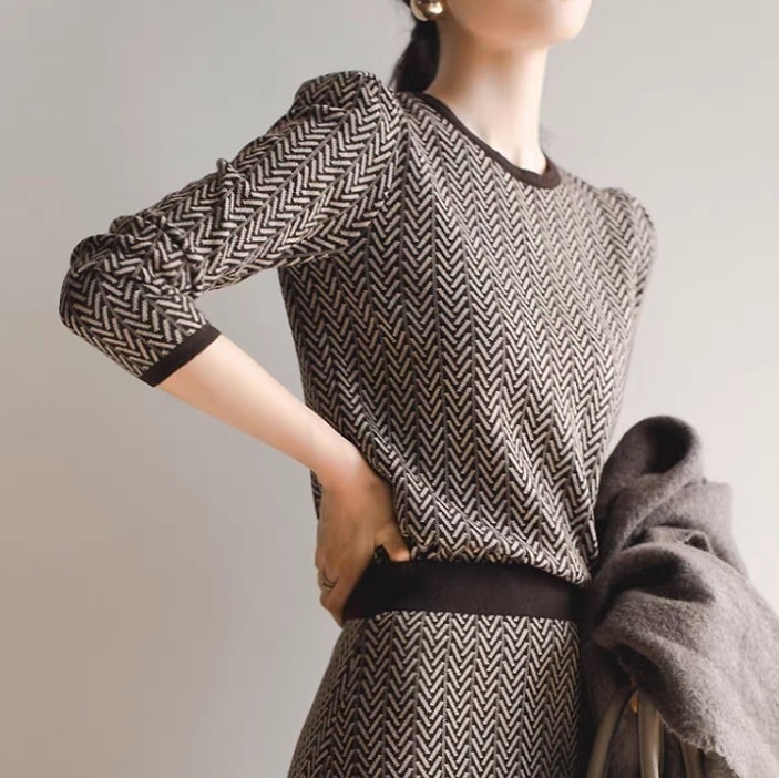 レディース スカート トップス ニット セットアップ 2点セット 上下セット ニットスカート ロングスカート ロング 長袖 Uネック ラウンドネック セミフレア 大人可愛い きれいめ シンプル 上品