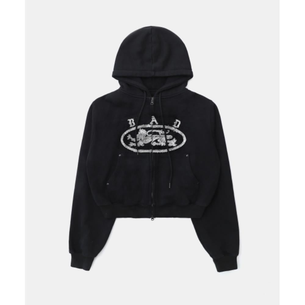 BADBLOOD Lion patch hood zip-up washed black w-hde25-011