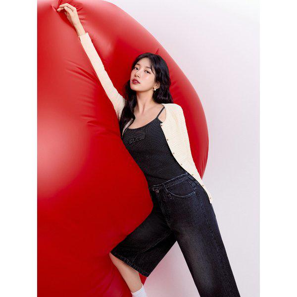 [SUZY]アップリケ ウォッシュド ストラップ タンクトップ YQ2K1463