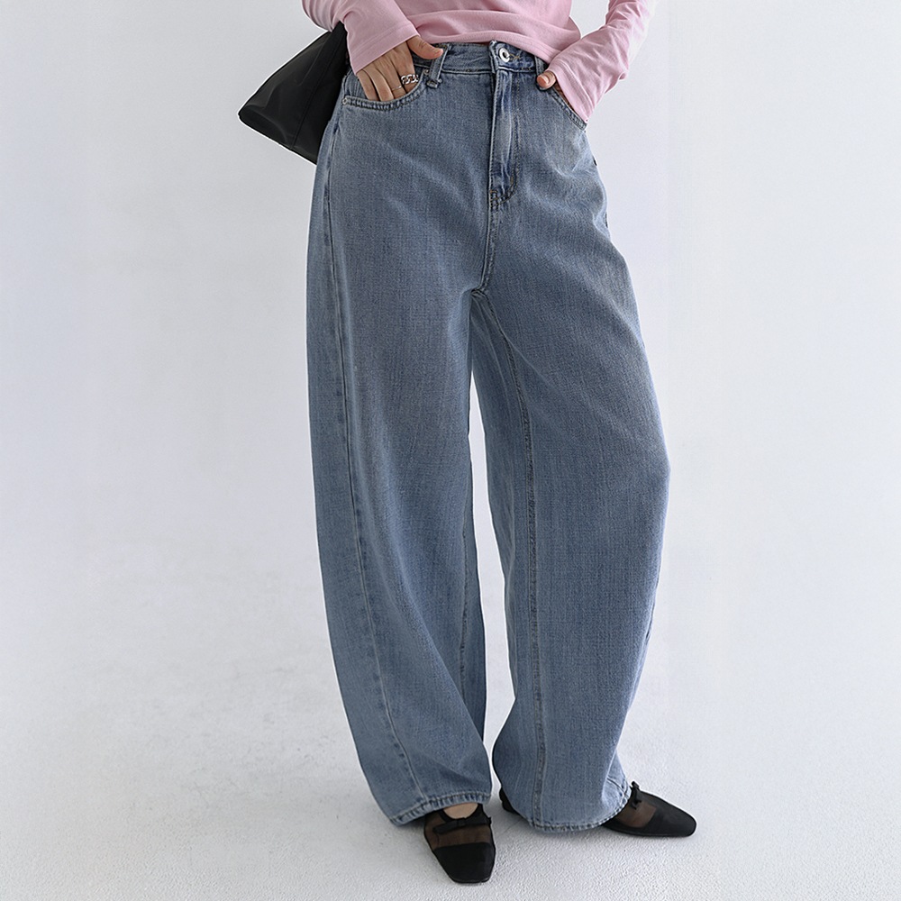S-XLフォアッド切開ワイドデニムパンツ