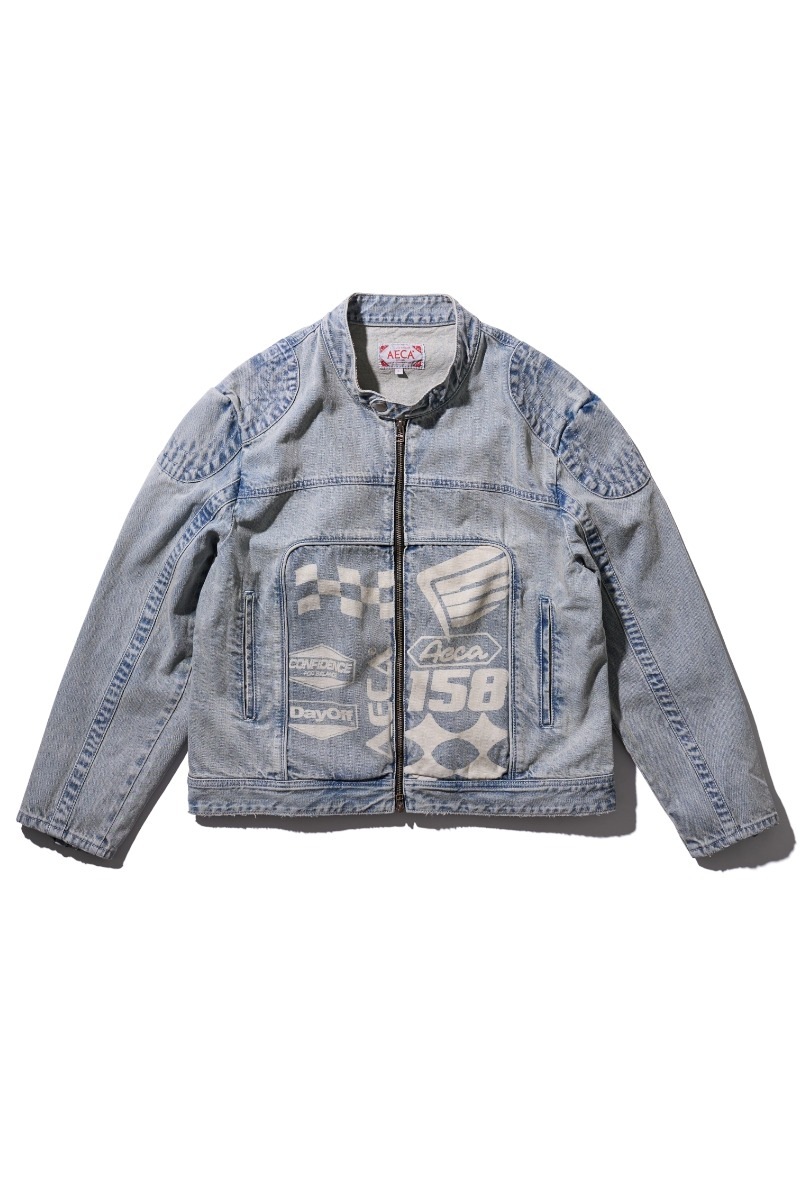 【AECA WHITE】 DENIM PRINTED BIKER JACKET : BLUE