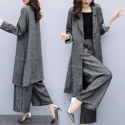 ボトムス パンツ アウター セットアップ ジャケット ワイドパンツ ストレートパンツ イージーパンツ ロング ロング丈 袖あり 長袖 Vネック 襟付き スタンダードカラー ノッチラペル 9,202円