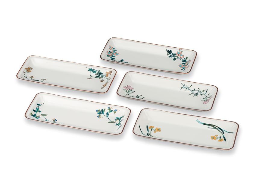 マルサン宮本『九谷焼』8号皿揃 五草花絵変わり AP8-0125