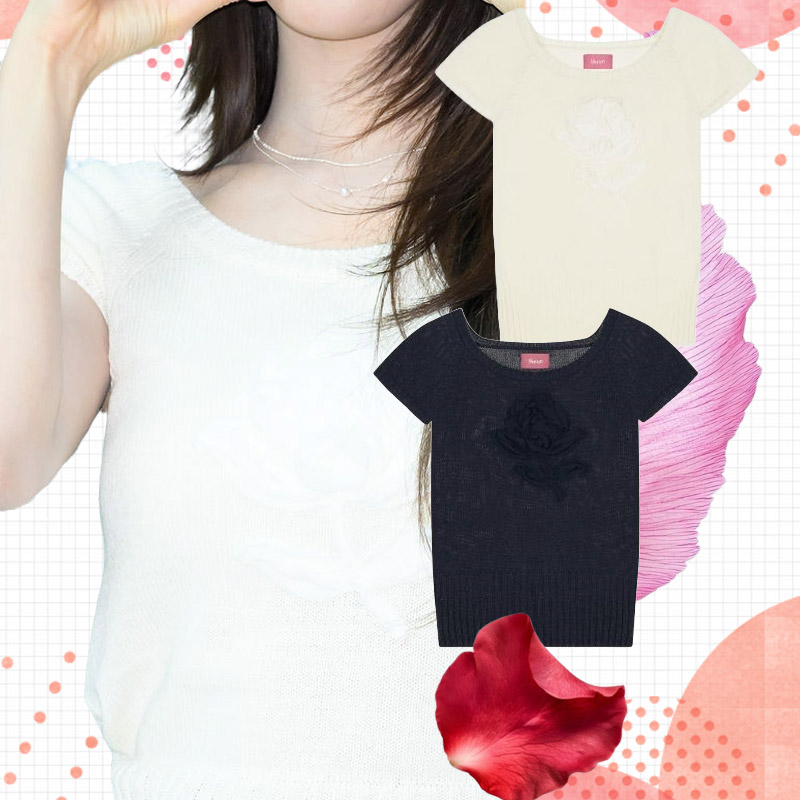 Flower Raglan Knit トップス 2color 半袖 ボートネック 春夏 韓国 ブランド 正規品