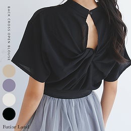 【即納】【メール便送料無料】【春夏新作】 ブラウス 半袖 トップス ハイネック 通勤 オフィスカジュアル Tシャツ バックシャン オフィスファッション プチハイネック