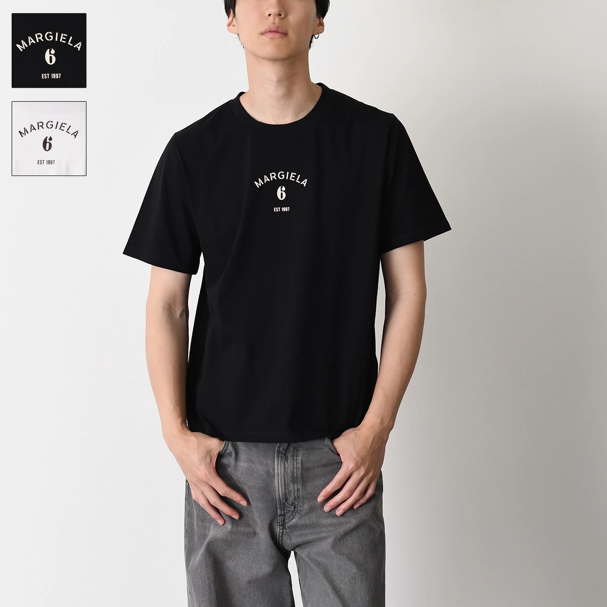 Tシャツ MARGIELA 6 SH2GC0038 M20048 メンズ ユニセックス ブラック ホワイト コットン クル