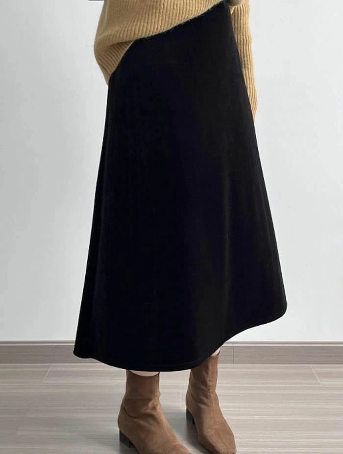 【送料無料】レディース コーデュロイ 黒 ベロア スカート フレアスカート Aライン 無地 フレア ボトムス 厚手 冬 秋