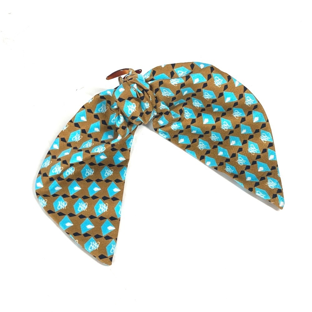 バレッタ ロゴ ヘアクリップ ヘアアクセサリー シルク ブラウン