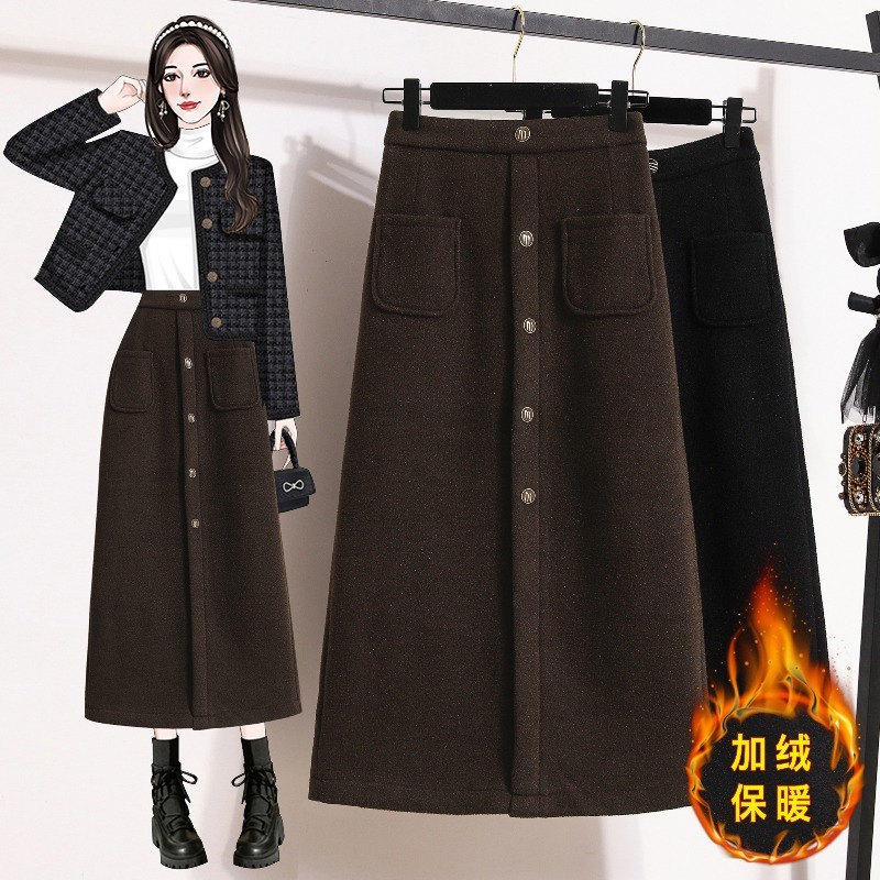 冬用レディースウールスカート プラスベルベット 厚みのある大きいサイズ 太さmm 着痩せaラインストレートスカート ロングスカート