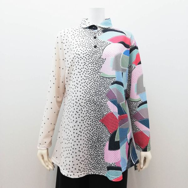 長袖 Tシャツ カットソー トップス レディースファッション デジタルプリント ちび衿 さらっとした