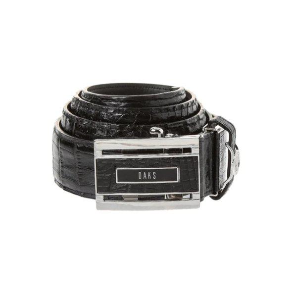 ブラック アリゲーターレザー ロゴ入りオートバックルベルト DBBE5E703