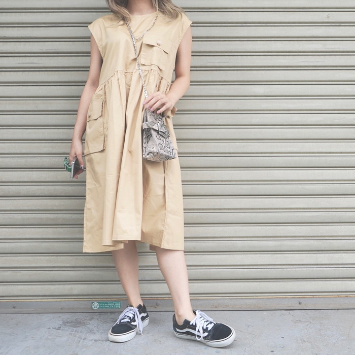 No-Sleeve Pocket Design Onepiece（beige） A.D.G レディース
