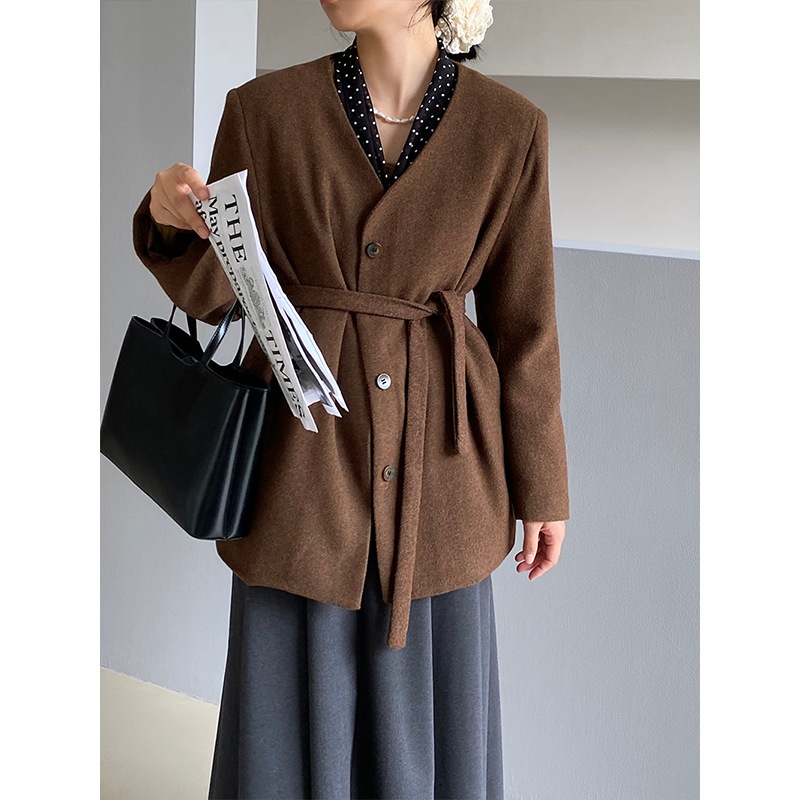 Jiangzuo ベルリン 冬 30 ウール ブレザー レディース ウール パッド入り 厚みのある雰囲気レース トップ 1239