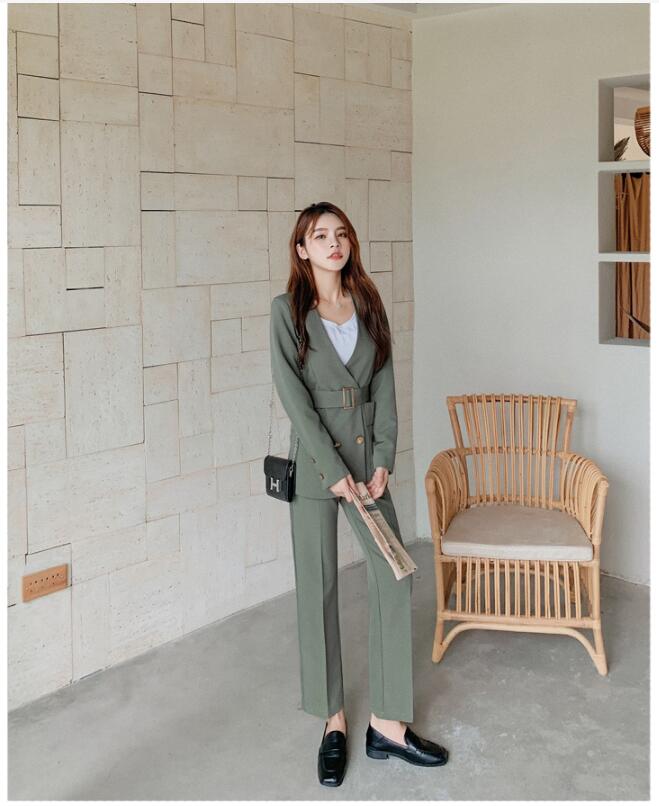 夏春新作 レディーススーツ ベージュ グリーン ブラック 品質良い 2点セット パンツスーツ セットアップ セレモニースーツ スーツジャケット 韓国風 おしゃれスーツ カジュアル 事務服 入学式 卒業