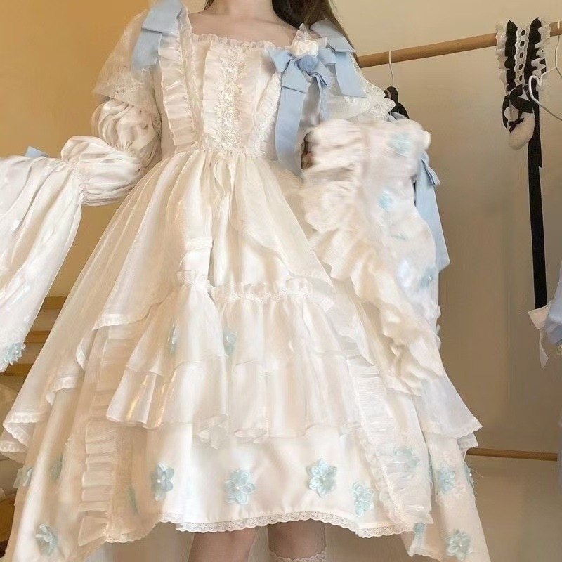 白の超マルチウィンターティントラン長袖ロリータワンピース姫袖ワンピース全現品ストール付き220
