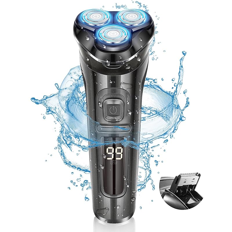 シェーバー メンズ 電気シェーバー ひげそり 電動 IPX7防水極薄メッシュ刃3ヘッド回転式 深剃り 髭剃り 低騒音 丸洗い可 乾湿両用 USB充電式 日本語取扱説明書付き 男性への誕生日プレゼント