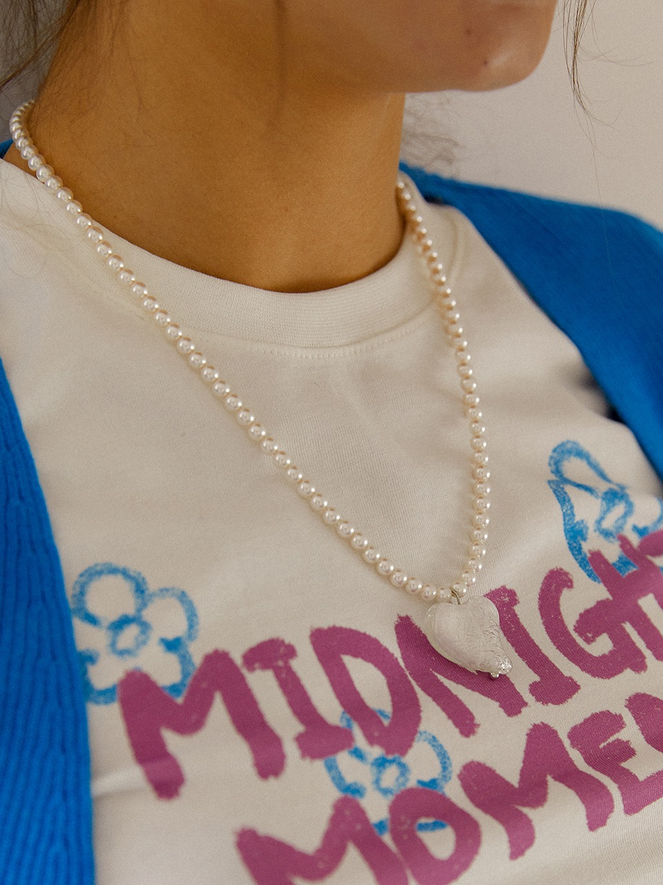 Seasonless love long pearl necklace - white