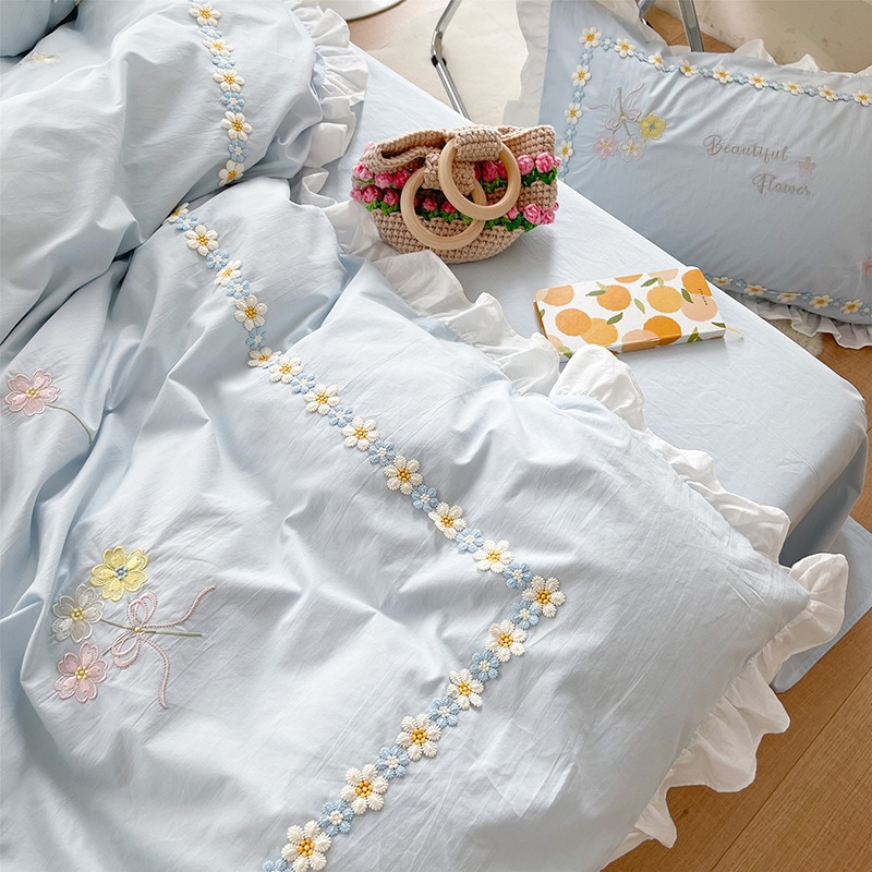 少女の心の小さい花の刺繍の綿100% の洗濯綿の4つのセット 7,372円