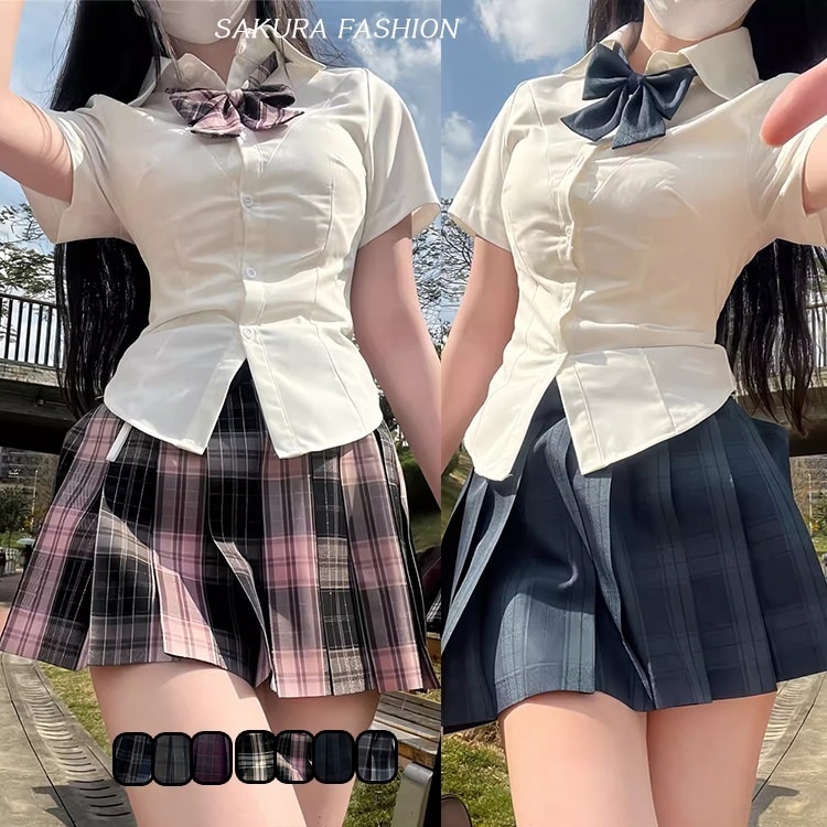 制服 3点セット スカート チェックスカート ブラウス 半袖 女子用形態安定 スリムシャツ リボン