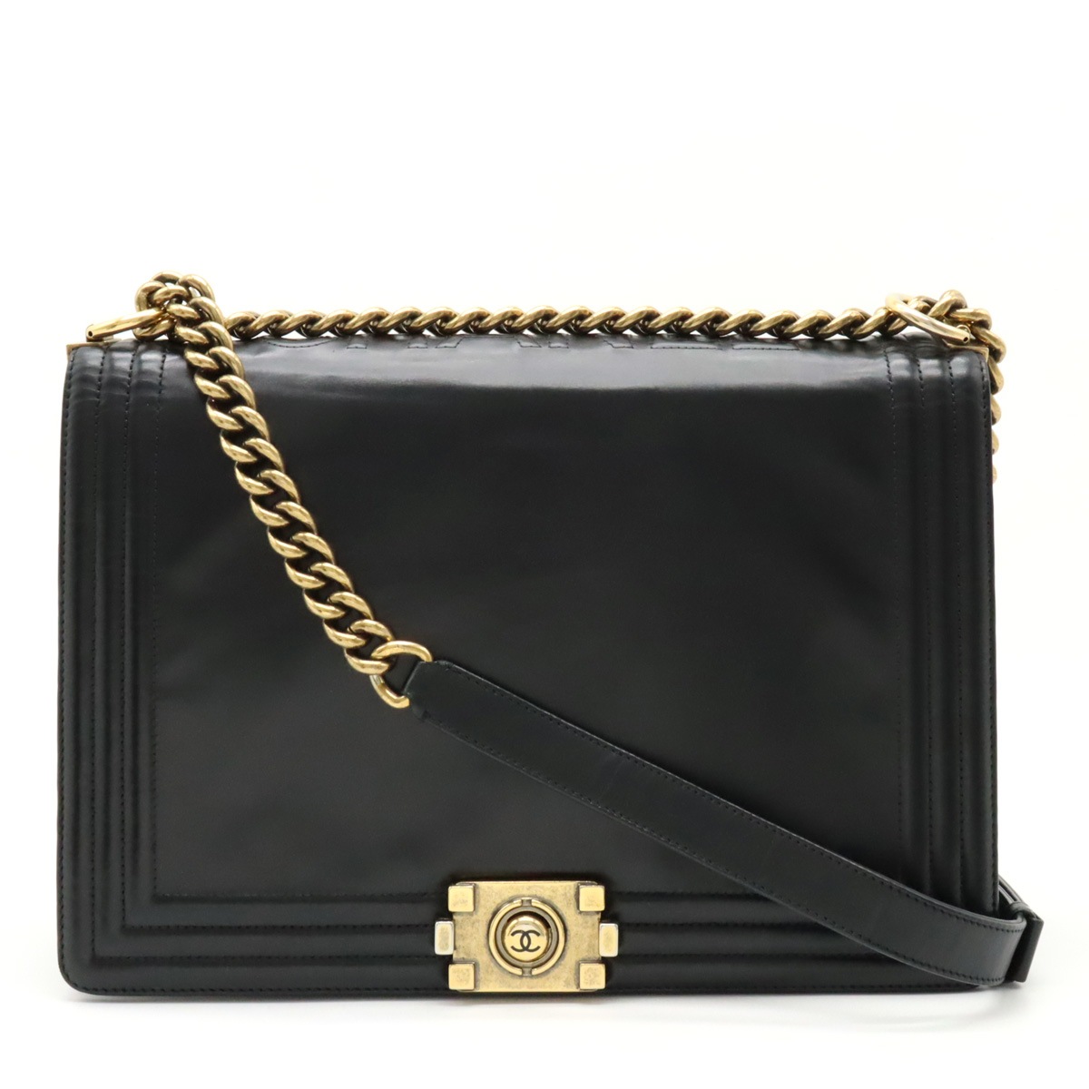 ボーイシャネル ココマーク ショルダーバッグ チェーンショルダー 斜め掛け レザー ブラック 黒 ゴールド金具