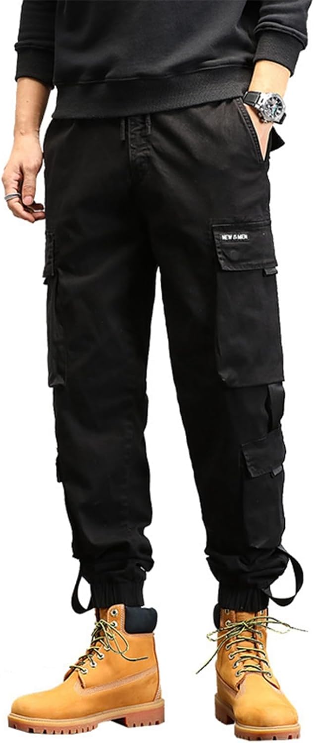 カーゴパンツ メンズ 作業パンツ ロングパンツ 大きいサイズ 原宿 ストラップ 体型カバー 引き紐 ポケット付き ずぼん アンクルパンツ 軽量 ダンス 個性 韓国ファッション ヒップホップ ストリート