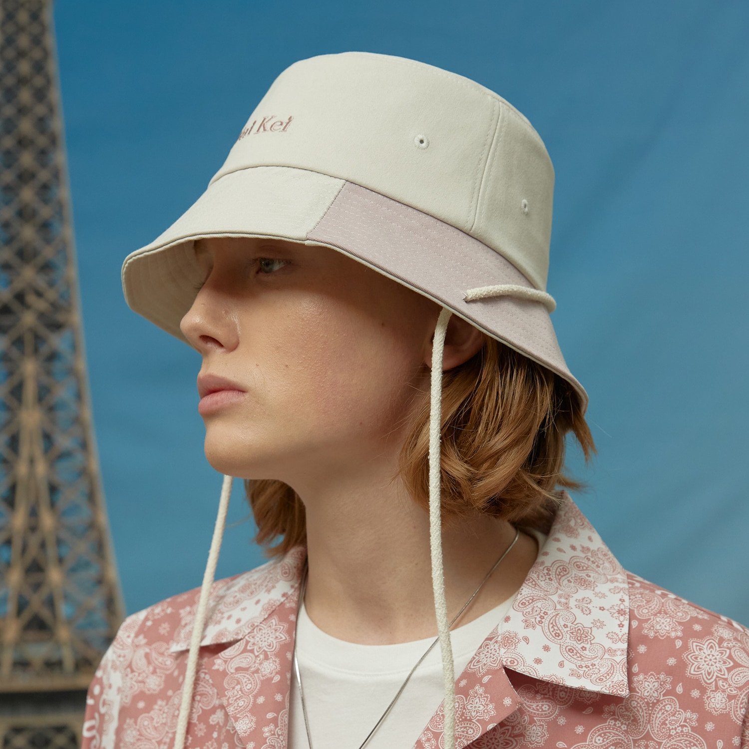 Color block strap bucket hat BEIGEPINK