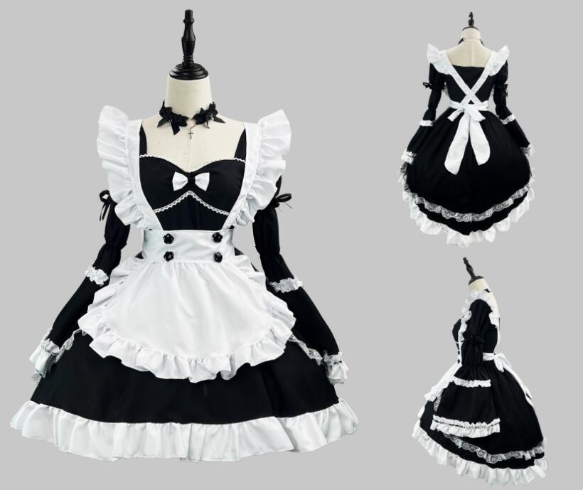 新作 メイド服 ロリータワンピース 長袖メイド服 マーメイドワンピース お姫袖 ロリータ服 レディース ハロウィン コスプレ 衣装 可愛い エプロンワンピース 喫茶店 メイド コスプレ衣装 学園祭 文