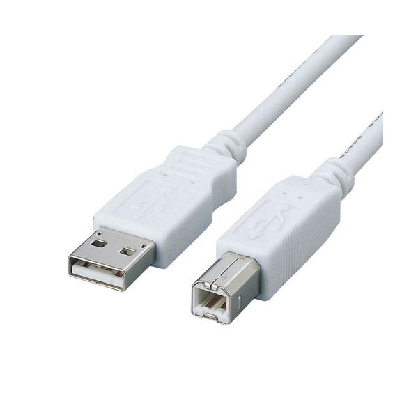(まとめ) エレコムフェライトコア内蔵USB2.0対応ケーブル (A)オス-(B)オス ホワイト 0.5m USB2-FS051本 (×10セット)