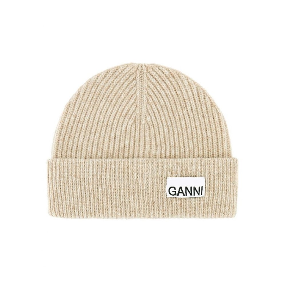 GANI 24SS ロゴパッチリブ付きウールビーニーサンド A5369 196