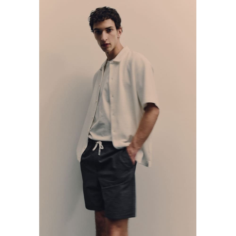 H&M レギュラーフィットコットンショーツダークブルー